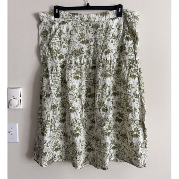 Rachel and Zoe 100% Linen Jungle Animal Safari Midi Skirt Size Large POCKETS‎ - Picture 1 of 6